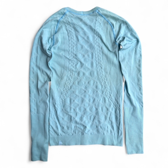Lululemon Restless Pullover –‎ Seamless Winter Blue Run Top Sz 4 Cable Knit Look - Picture 4 of 16